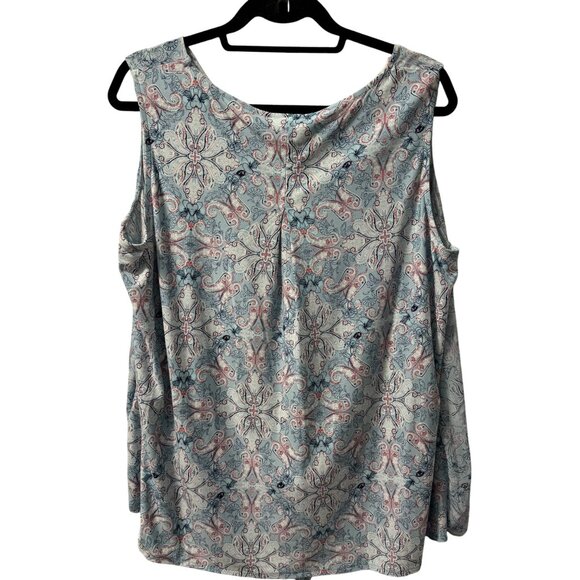 Roz & Ali Womens blouse Sz 1X Sleeveless Top With Tie Hem Blue & Pink Paisley - Picture 12 of 12